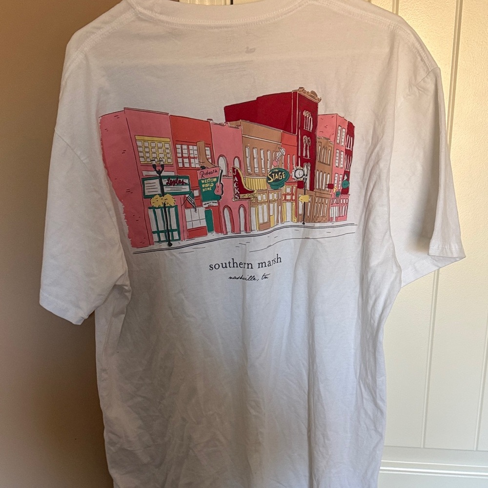 Southern Marsh White Tee with Colorful Cityscape